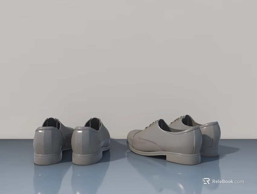 Gray Leather Shoes Pair on Smooth Reflective Surface with Classic Design 3d model 