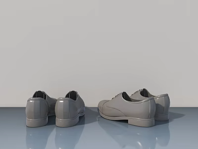 Gray Leather Shoes Pair on Smooth Reflective Surface with Classic Design 3d model