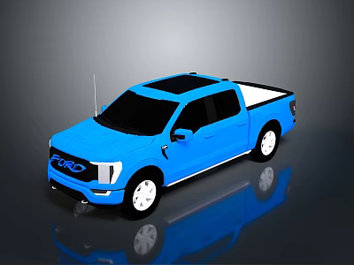 Blue Ford Pickup Truck With Shiny Exterior And Double Cab Design 3d model