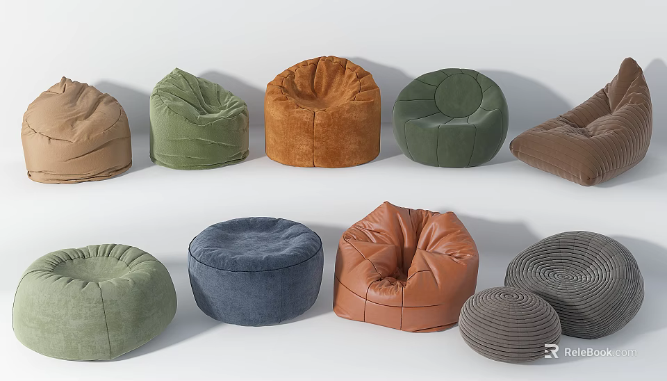 Multiple Colored Bean Bag Chairs With Various Modern Designs And Comfortable Styles 3d model 