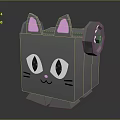 Cute Gray Square Shaped Cat Doll With Pink Ears Big Eyes And Wind Up Mechanism