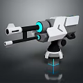 Futuristic Double Barrel Weapon With White Gray Body And Blue Glowing Elements 3d model