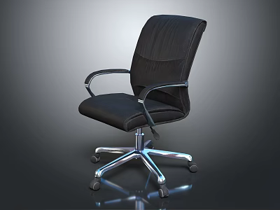 Modern Black Office Chair with Metal Armrests and Rolling Metal Base 3d model