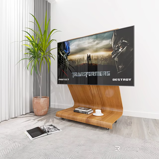 Iron Art TV Unit In Modern Living Room With Plant 3d model 
