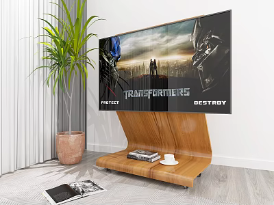 Iron Art TV Unit In Modern Living Room With Plant 3d model