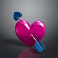3D Rendered Shiny Pink Heart With Blue Arrow On Dark Background