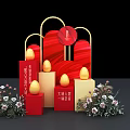 Chinese New Year Festive Decoration With Red Gold Elements Lucky Eggs And Floral Arrangements