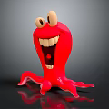 Cute Red Cartoon Octopus Character With Big Eyes And Smiling Face