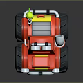 Red Cartoon Toy Truck With Large Wheels Green Antenna And White Details
