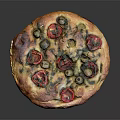 Golden Crust Pizza Topped With Cherry Tomatoes Olives And Fresh Basil