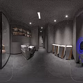 Modern Hair Salon Interior Design With White Styling Chairs Curved Mirrors And Gray Walls