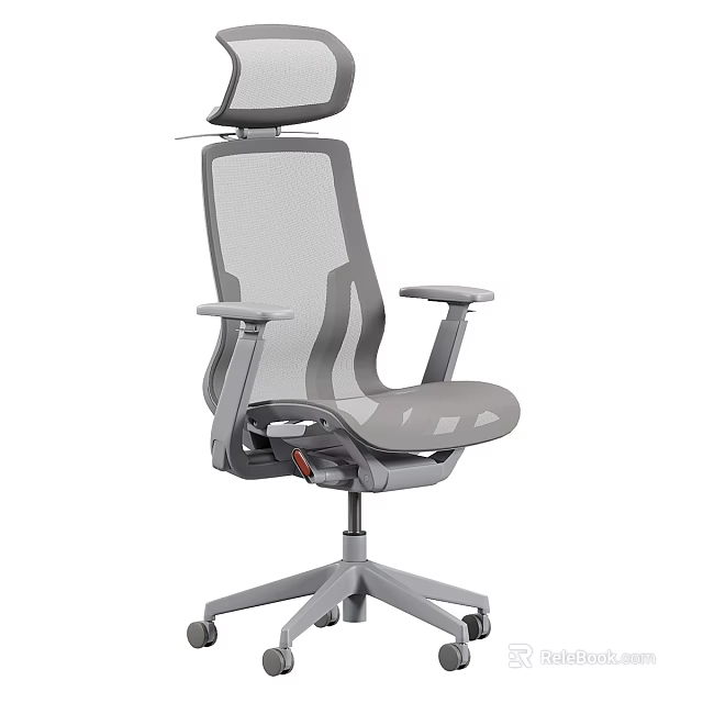 Gray Mesh Ergonomic Single Office Chair with Adjustable Headrest and Armrests 3d model 