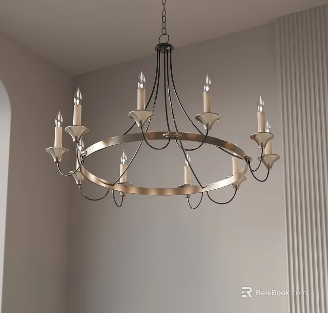 Elegant Modern Candle Shaped Chandelier With Metal Frame Hanging On Ceiling 3d model 