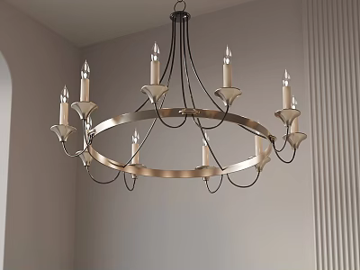 Elegant Modern Candle Shaped Chandelier With Metal Frame Hanging On Ceiling 3d model