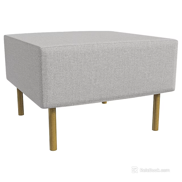 Square Light Gray Fabric Ottoman with Sturdy Gold Metal Legs for Living Room Decor 3d model 