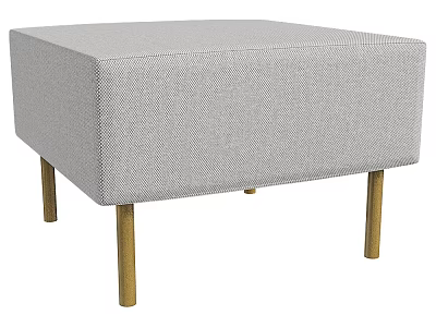 Square Light Gray Fabric Ottoman with Sturdy Gold Metal Legs for Living Room Decor 3d model
