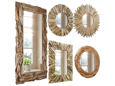 Natural Rustic Mirrors with Driftwood Frames Rectangular Round Oval Shapes Home Decor 3d model