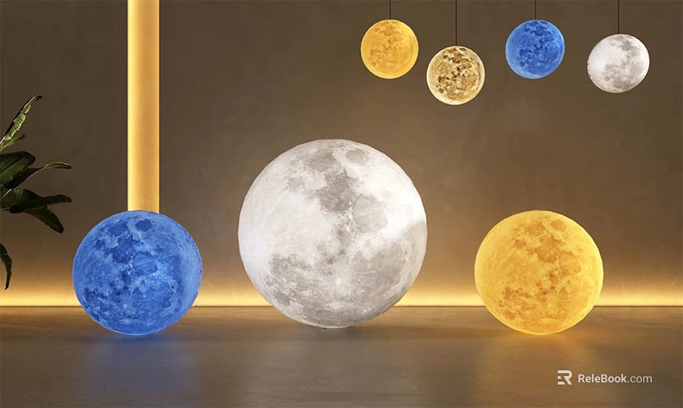 Creative Moon Shaped Spherical Floor Lamps in Various Colors with Textured Surface for Indoor Decor 3d model 