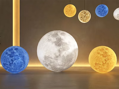 Creative Moon Shaped Spherical Floor Lamps in Various Colors with Textured Surface for Indoor Decor 3d model