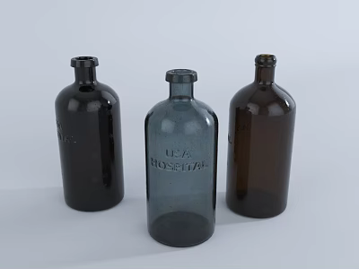 Three Colored Glass Wine Bottles With USA Registered Label 3d model