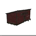 Old Storage Red Wooden Building Exterior With Vintage Windows And Bench