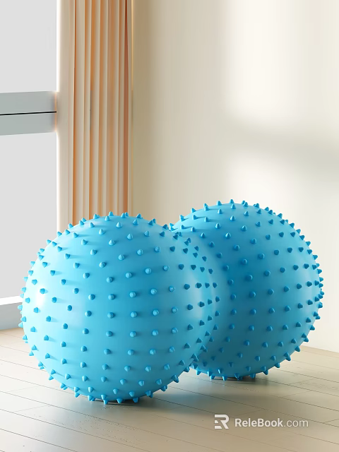 Two Blue Spiky Fitness Balls For Yoga Balance And Muscle Massage Home Gym Sports Equipment 3d model 