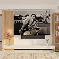 Modern Living Room Interior With Large Screen Projection Monitoring System And Wooden Decor