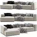 Light Gray Sectional Sofa With Throw Pillows And Blanket In Multiple Views 3d model