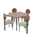 Square Wooden Table and Chair Set with Black Legs Round Backrests Green Padded Seats