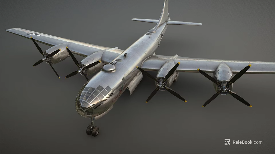Vintage Silver Airplane Featuring Four Propellers Detailed Fuselage And Landing Gear 3d model 