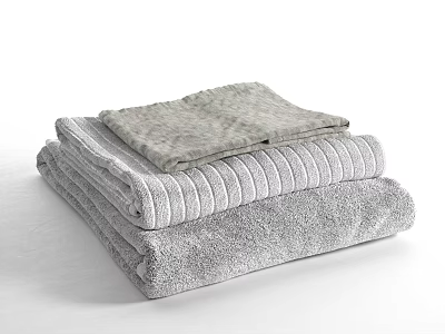 Soft Gray Stacked Bath Towels with Absorbent Cotton Texture for Daily Use 3d model
