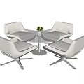 Modern White Casual Sofa Set With Four Chairs Metal Legs And Round Glass Coffee Table