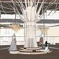 Modern Clothing Store Interior With Wooden Displays Mannequins Hanging Clothes And Green Plants