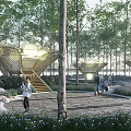 Modern Pergola Design In Natural Forest Setting With People Walking Around