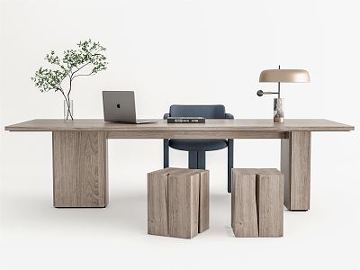 Modern Desk and Chair Desk and Chair Combination Solid Wood Stool Leisure Chair Laptop Lamp model