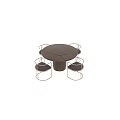 Modern Round Dining Table Set With Ribbed Wooden Base And Metal Frame Gray Cushion Chairs
