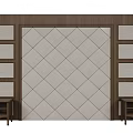 Bed Backdrop Wall With Wooden Frame And Diamond Pattern Upholstered Panel And Side Nightstands 3d model
