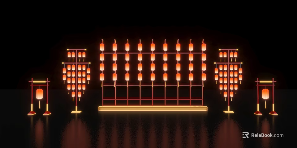 Commercial Decorative Lighting Equipment With Red Lanterns On Structured Frame For Events 3d model