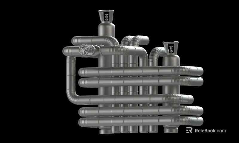 Industrial Metal Pipes Structure With Multiple Connected Tubes And Curved Joints 3d model 