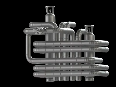 Industrial Metal Pipes Structure With Multiple Connected Tubes And Curved Joints 3d model