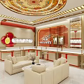 Elegant Chinese Style Luxury Jewelry Store with Decorative Ceiling Display Counters and Seating Area