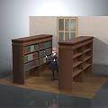 Cozy Study Room Interior With Brown Bookshelves Books And Lattice Window Girl