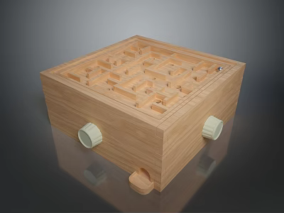 Wooden Tabletop Maze Toy With Control Knobs And Steel Ball Path Design 3d model