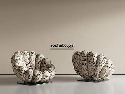 Rochebobois Shell Shaped Single Sofa With Black And White Pattern In Modern Interior 3d model