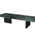 Modern Minimalist Tea Table With Unique Teal Brown Artistic Texture And Black Metal Legs