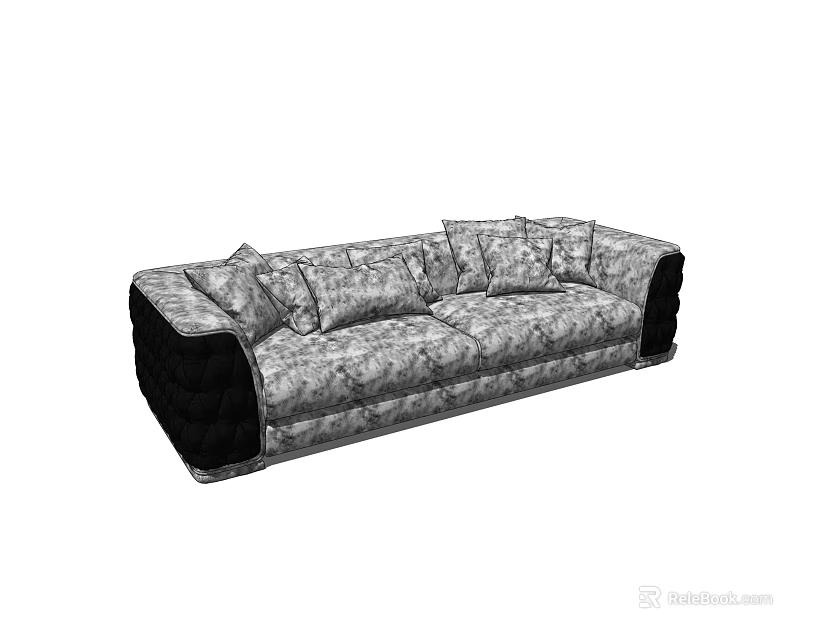 Modern Patterned Double Sofa With Multiple Soft Cushions And Dark Armrests 3d model
