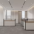 Modern Public Office Space With Open Workstations Desks Chairs Large Windows And Ceiling Lighting