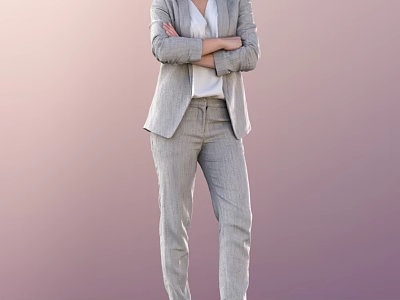 Professional Woman in Gray Pinstripe Suit White Blouse with Arms Crossed Standing Against Gradient Background 3d model