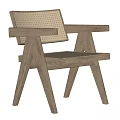 Simple Modern Wooden Leisure Chair With Woven Backrest And Sturdy Armrests