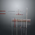 Minimalist Abstract Landscape With Metal Strips Red Lines On Gray Background And Reflective Surfaces